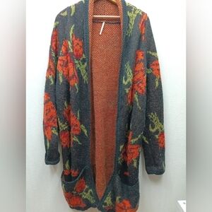 Free People Flower Power Oversized Open Cardigan Sweater Sz L Alpaca Wool Boho
